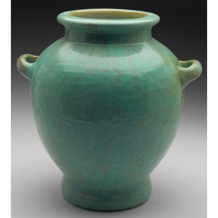 Appraisal: Fulper vase large double handled shape covered in a green