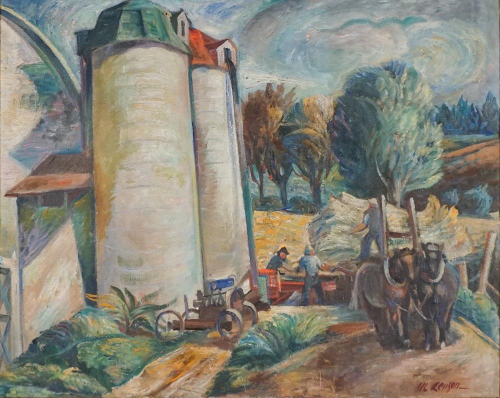 Appraisal: MICHAEL LENSON AMERICAN - HAYMAKING BESIDE FARM SILOS OIL ON