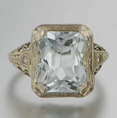 Appraisal: An Art Deco Aquamarine and Diamond Ring k white gold