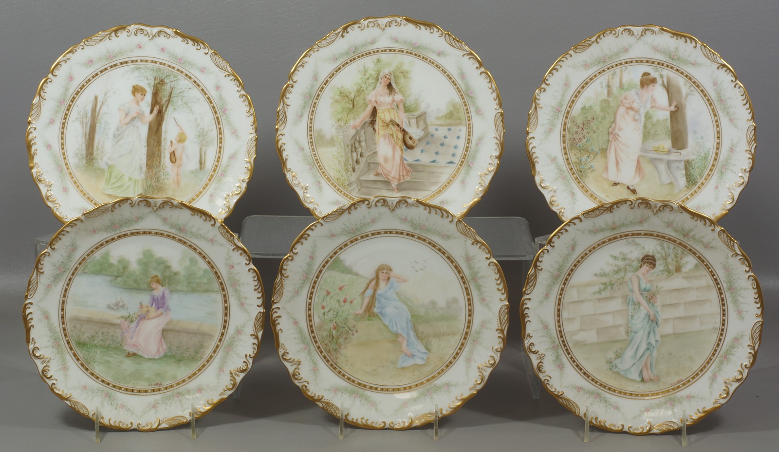 Appraisal: Limoges hand painted plates some artist signed T V Limoges