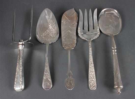 Appraisal: Four American sterling silver serving pieces and a German silver-handled