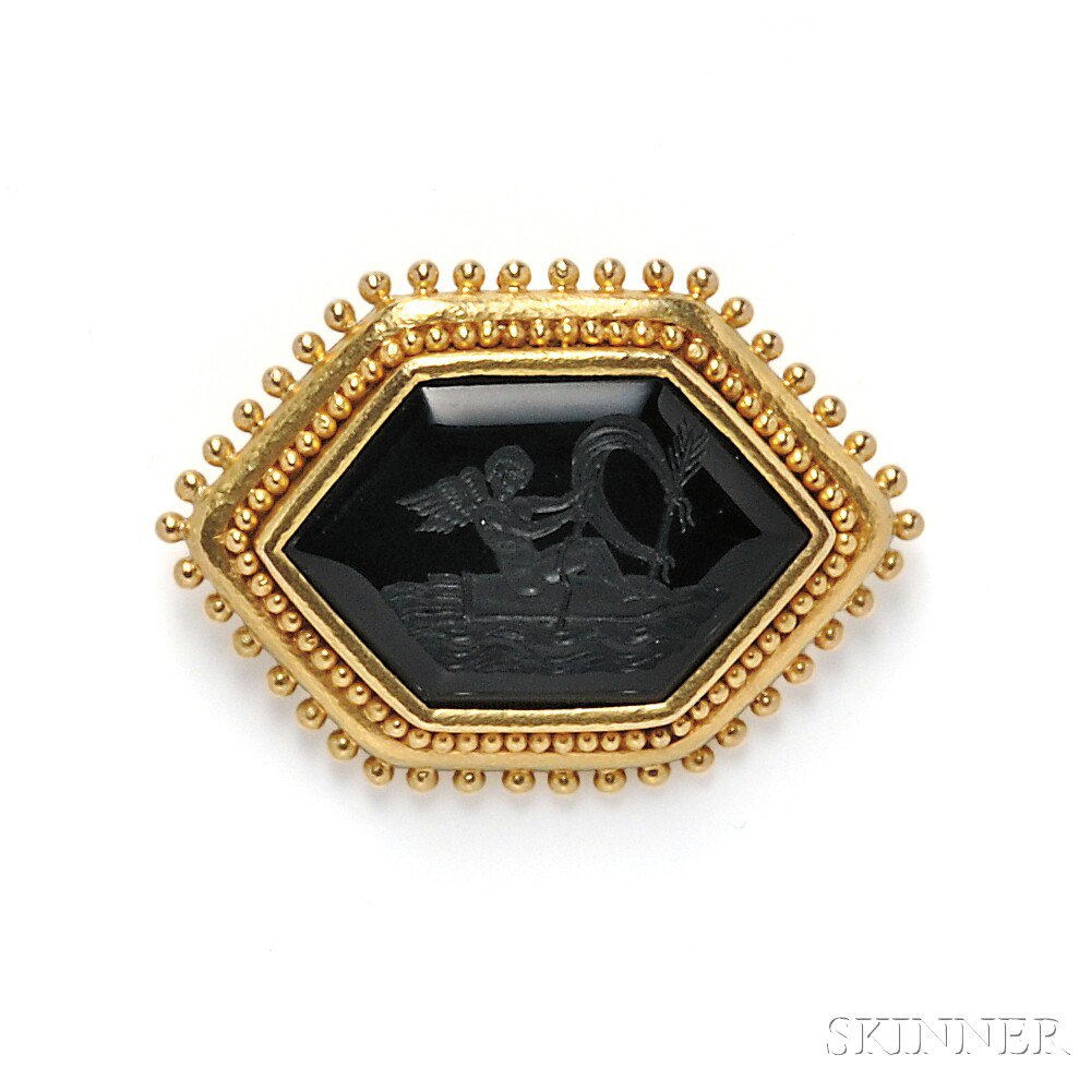 Appraisal: kt Gold and Onyx Intaglio Pendant Brooch Elizabeth Locke of