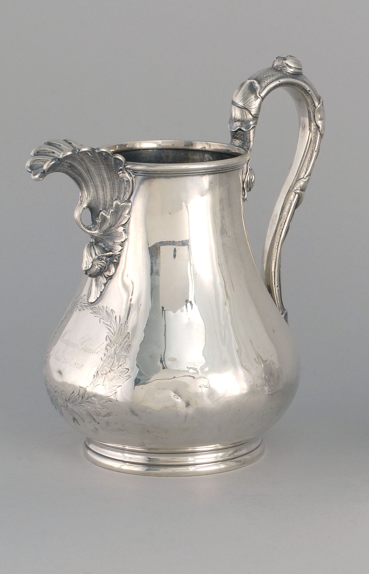 Appraisal: AMERICAN SILVER PITCHER BY GROSJEAN AND WOODWARD In pear shape