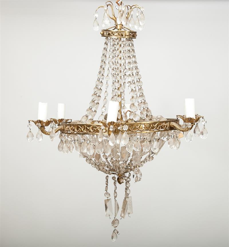 Appraisal: Empire Style Cut-Glass-Mounted Gilt-Metal Six-Light Chandelier x in Estimate -