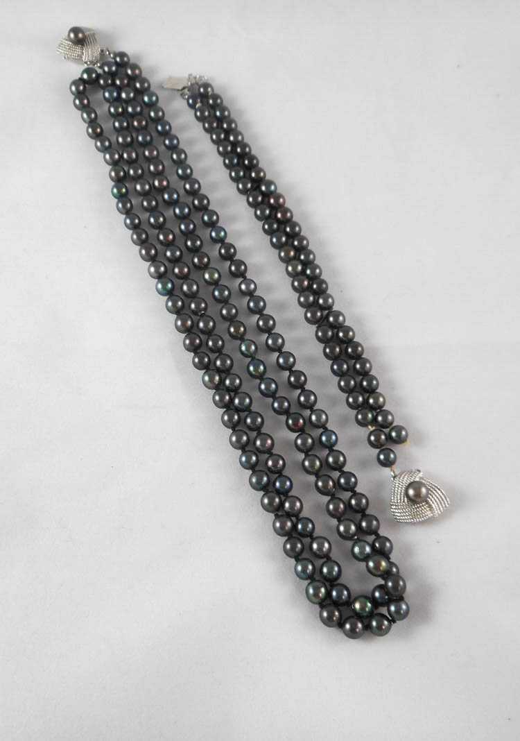 Appraisal: TWO ARTICLES OF BLACK PEARL AND STERLING JEWELRY including a