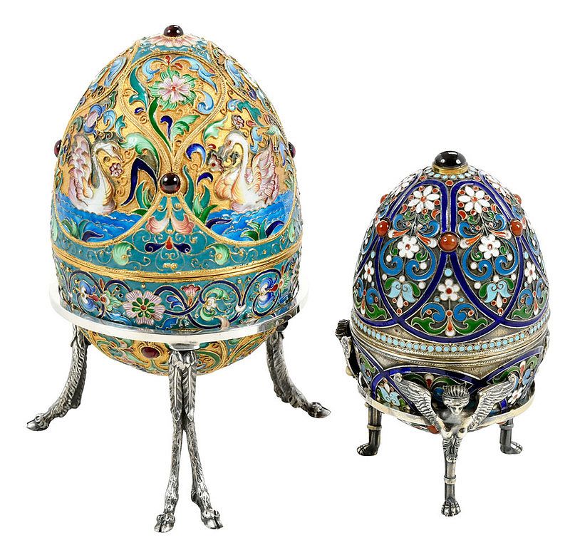 Appraisal: Two Russian Silver and Enamel Eggs both with scroll and