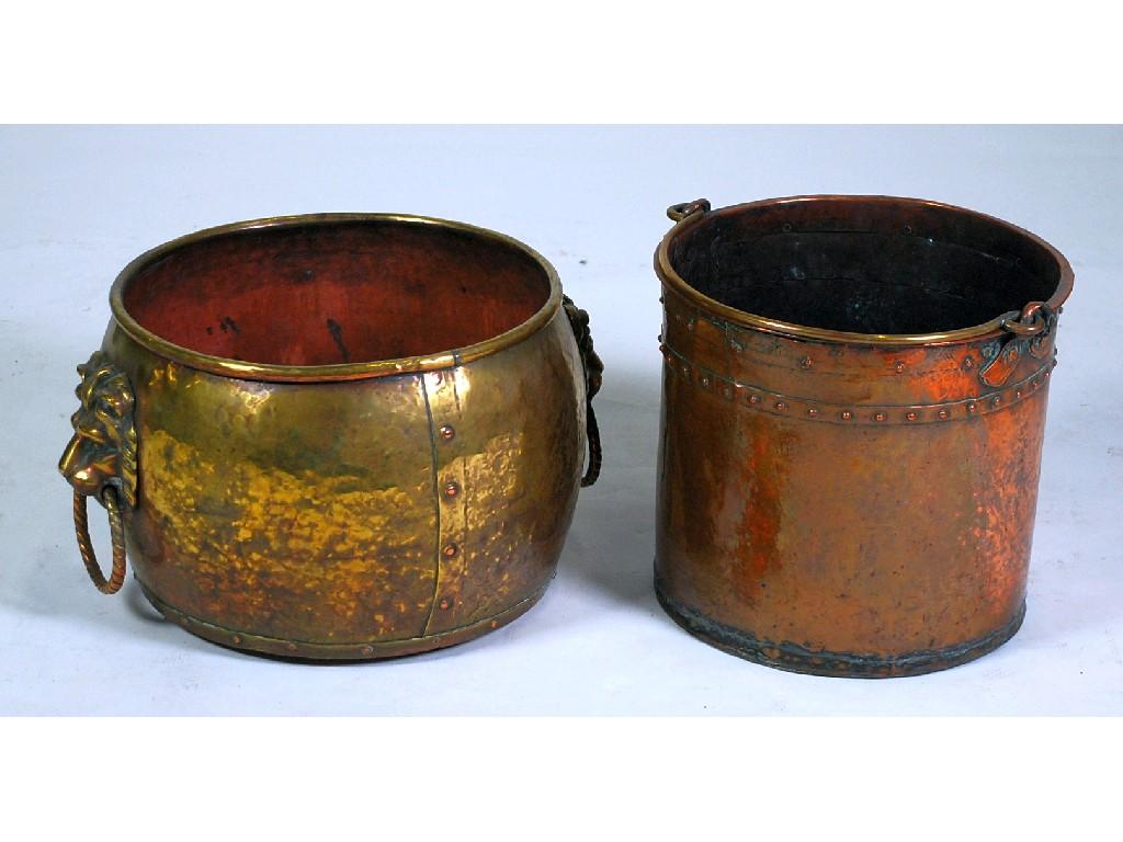 Appraisal: ARTS AND CRAFTS COPPER COAL BUCKET stamped W B pair