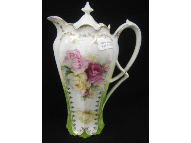 Appraisal: R S Prussia Porcelain Chocolate Pot floral signed chip at