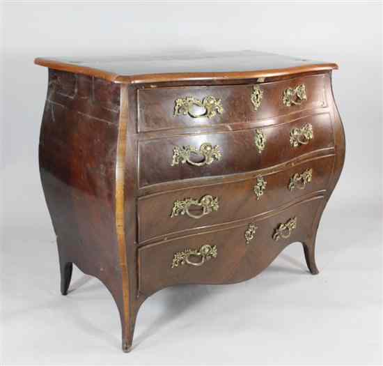 Appraisal: A Dutch mahogany bombe commode c ft in x ft