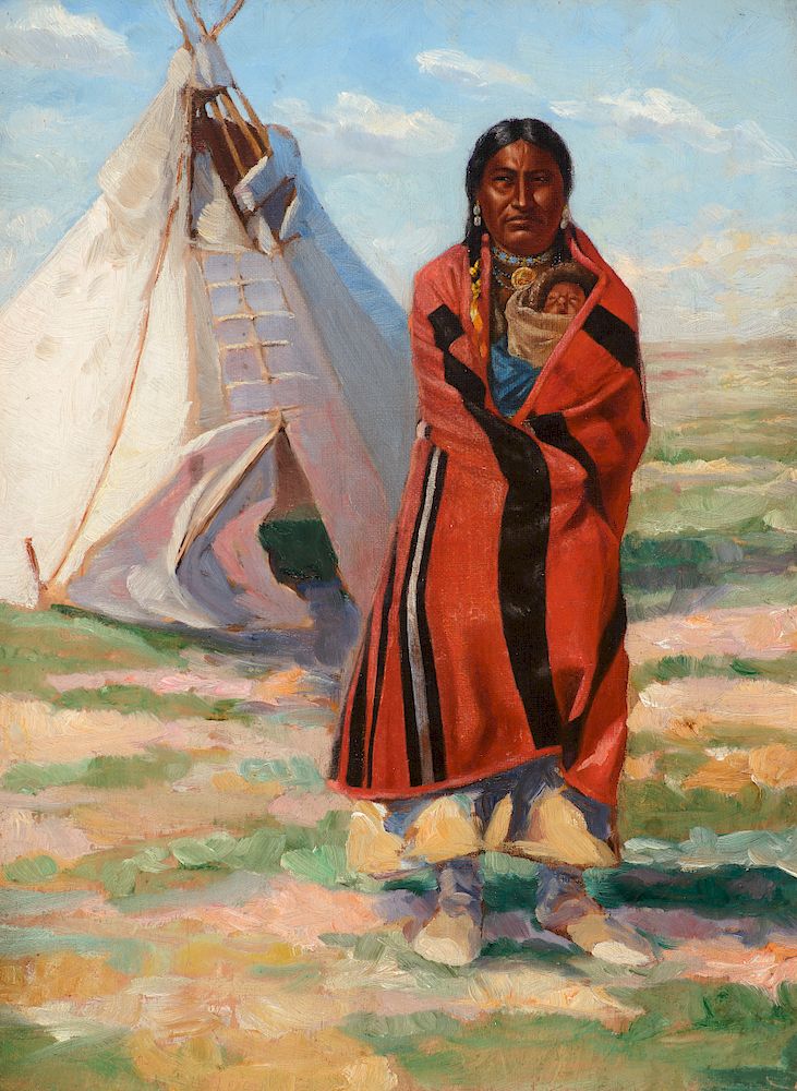 Appraisal: Frank Tenney Johnson Sioux Woman and Baby circa Exclusive on