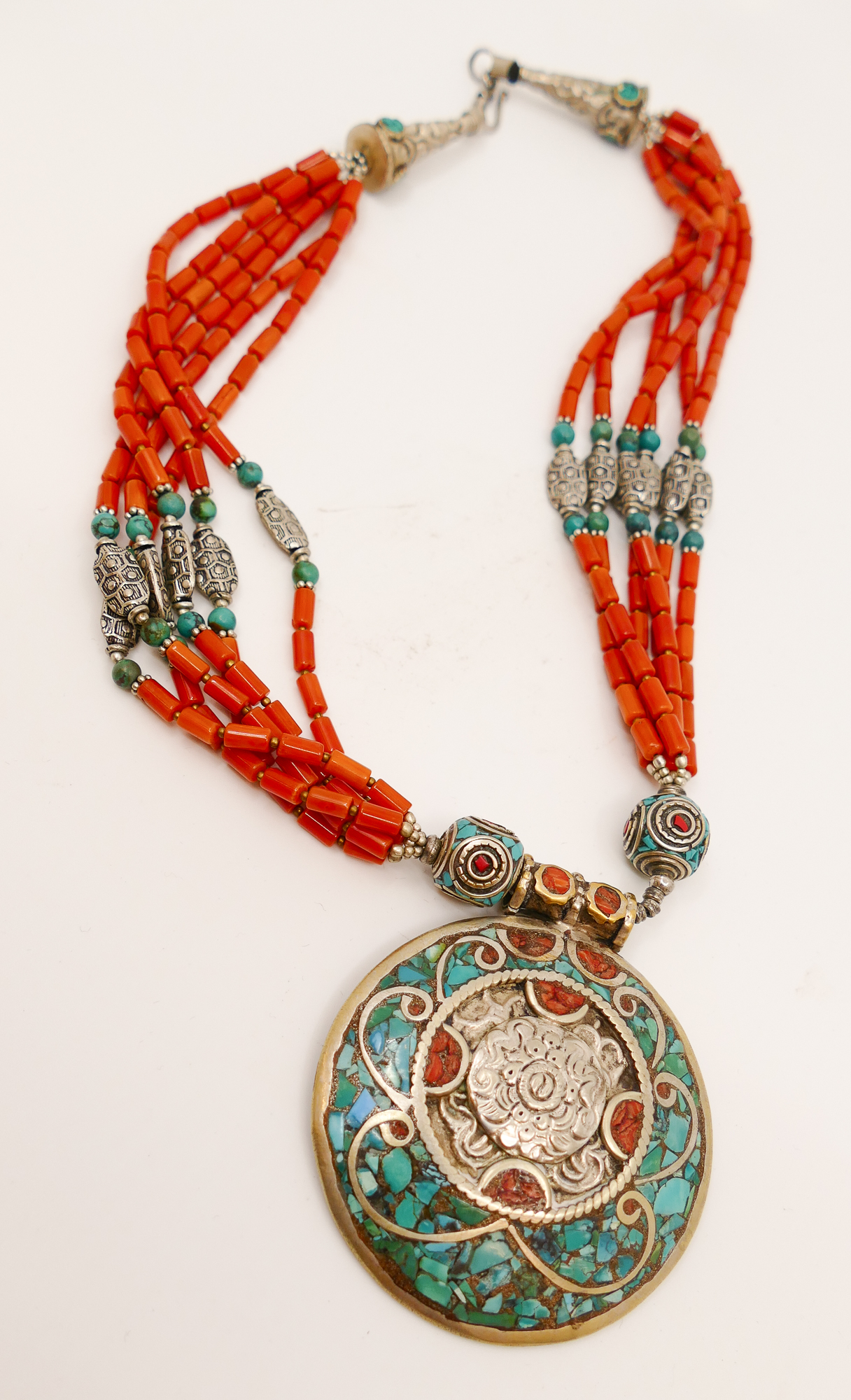 Appraisal: Tibetan Turquoise Coral Pendant Necklace