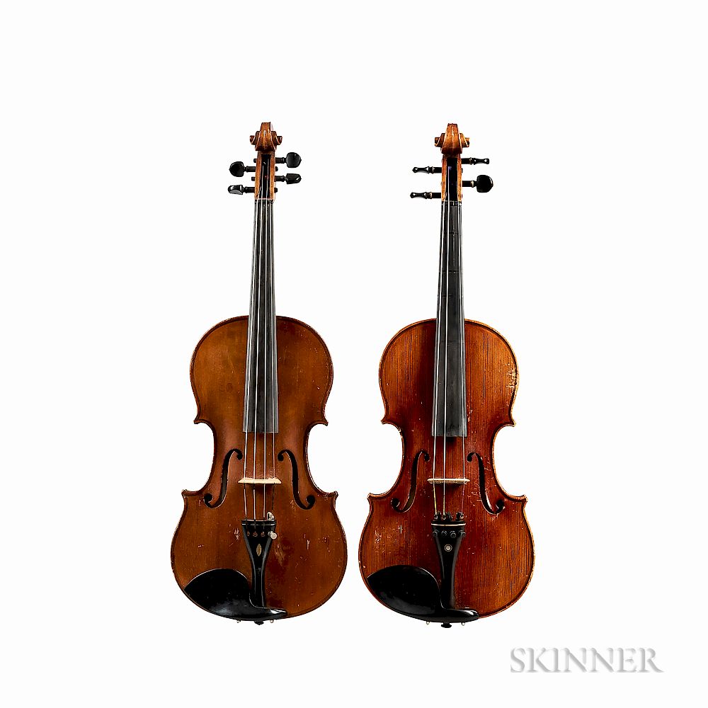 Appraisal: Two Violins Two Violins labeled Gustav Fedor Heberlein Jr Markneukirchen