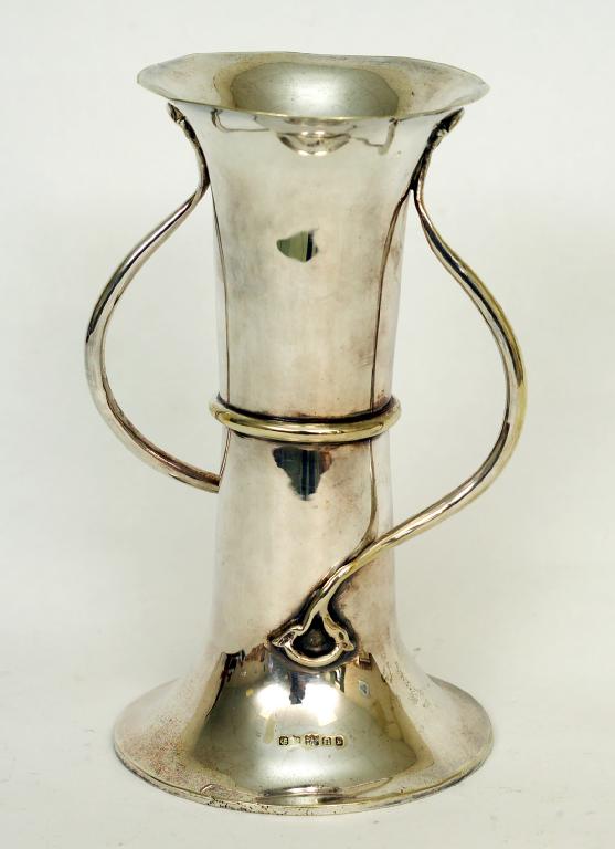 Appraisal: EARLY th CENTURY SILVER-PLATED VASE of cylindrical form with splayed