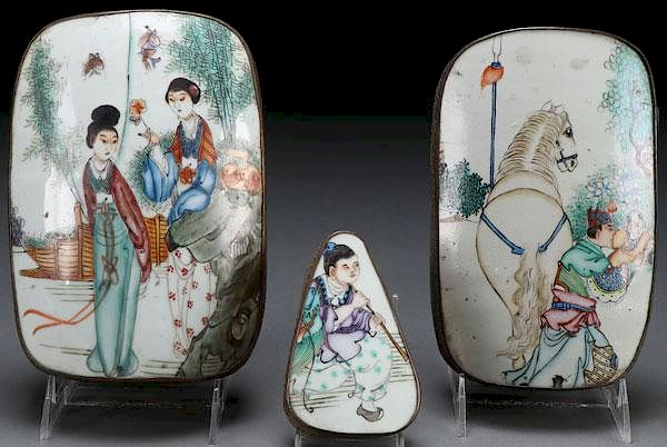 Appraisal: CHINESE FAMILLE PORCELAIN BOXES A GROUP OF THREE CHINESE FAMILLE