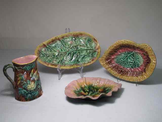 Appraisal: Lot of assorted Majolica art pottery pieces Includes a pitcher