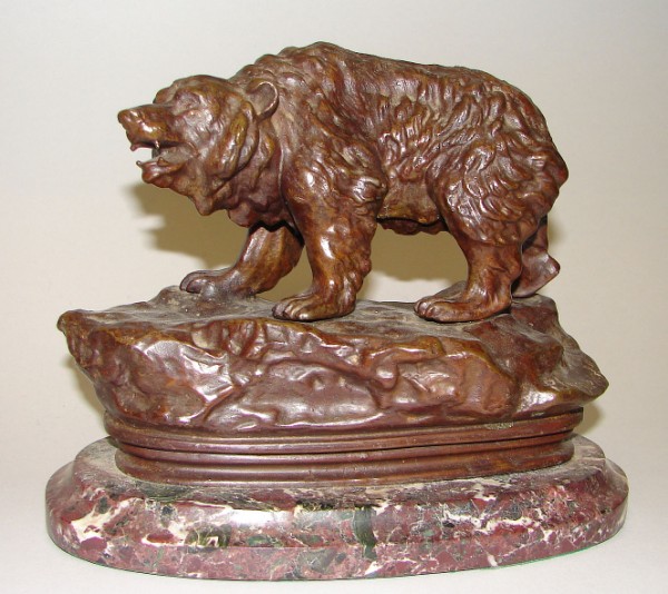 Appraisal: Figural bronze depicting a bear signed P Louhguenoff mounted on