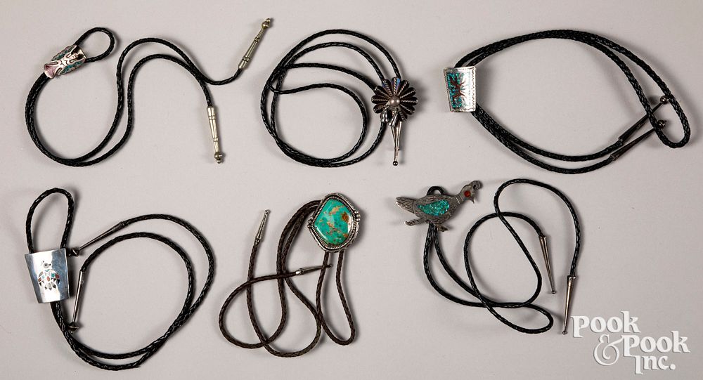 Appraisal: Six Native American Indian bolo ties Six Native American Indian