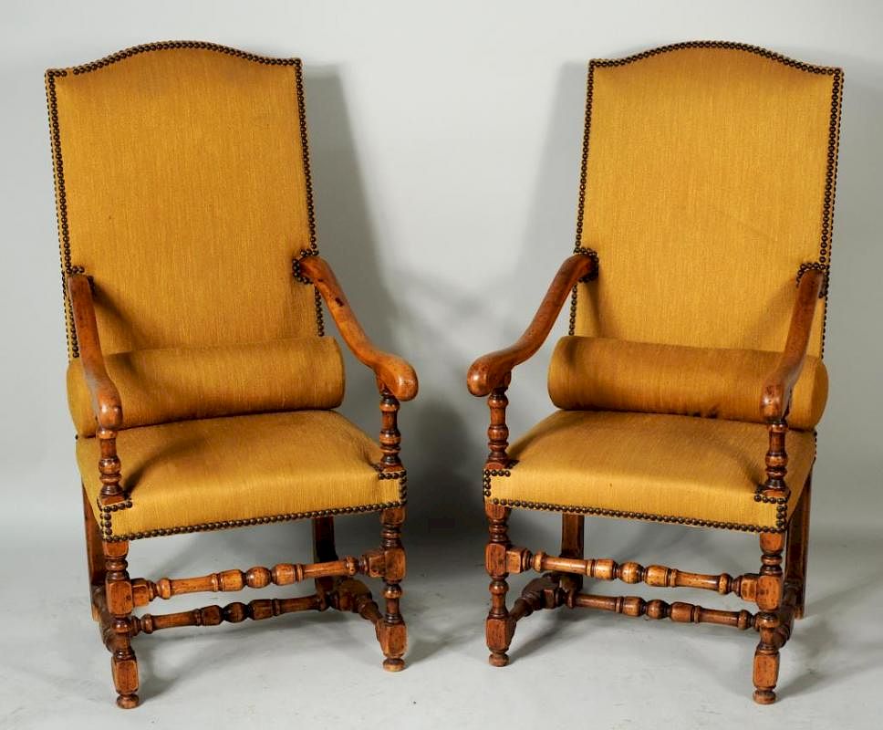 Appraisal: Pair French Provincial Upholstered Bergere Chairs Pair of French baroque