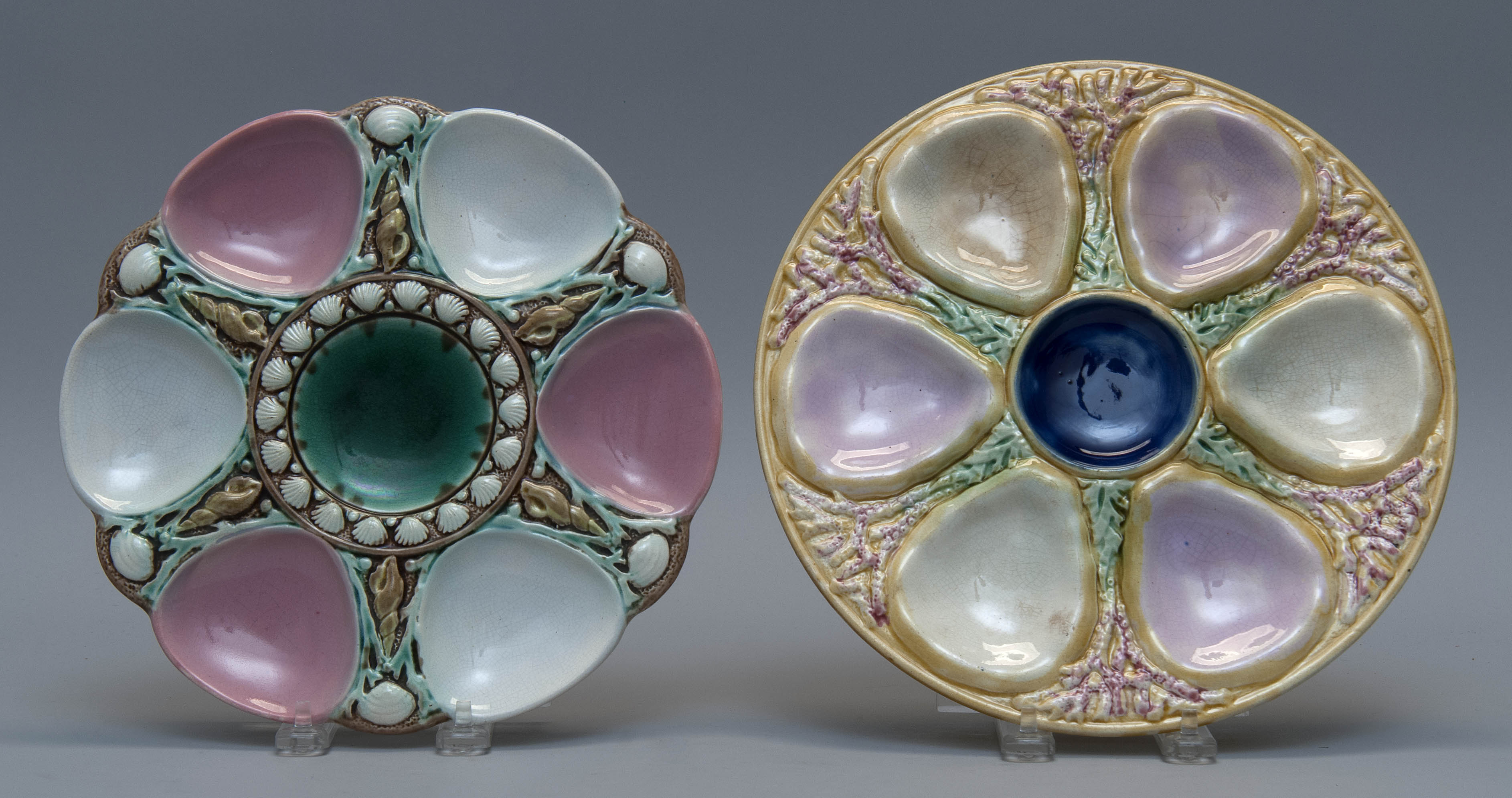 Appraisal: TWO MAJOLICA OYSTER PLATES Late th Early th CenturyIn pastel