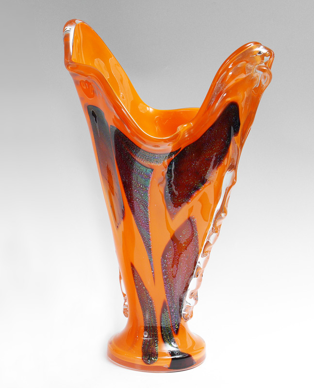 Appraisal: LARGE ORANGE MURANO GLASS VASE Free form design with orange