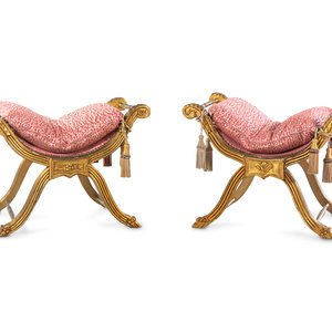 Appraisal: A Pair of Italian Giltwood Tabourets th Century Height x