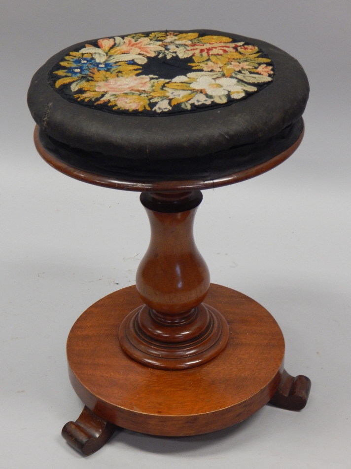 Appraisal: A Victorian mahogany revolving piano stool the padded top inset