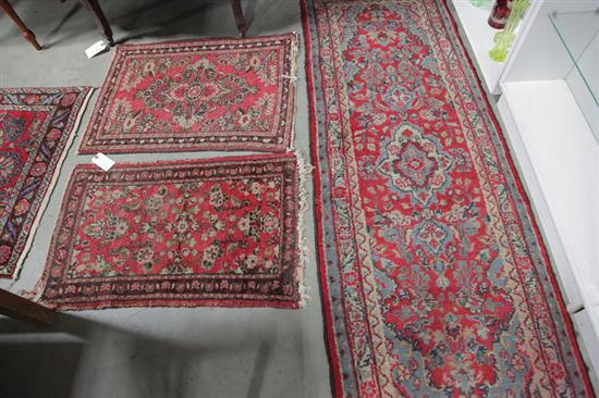 Appraisal: THREE ORIENTAL STYLE RUGS A runner with red ground and