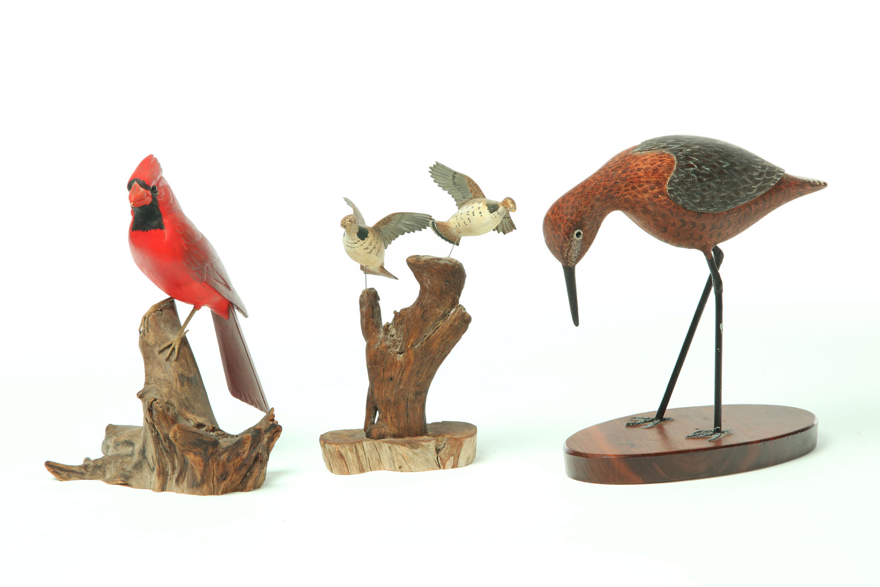 Appraisal: THREE BIRD CARVINGS American nd half- th century mixed woods