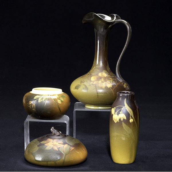 Appraisal: ROOKWOOD Four Standard glaze items ewer by Irene Bishop inkwell