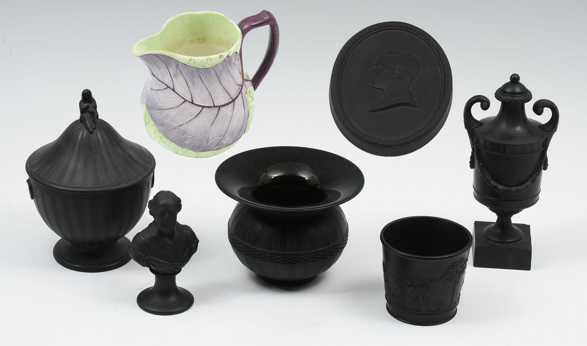 Appraisal: PC WEDGWOOD BASALT PORCELAIN COLLECTION Comprising - Spittoon - Covered