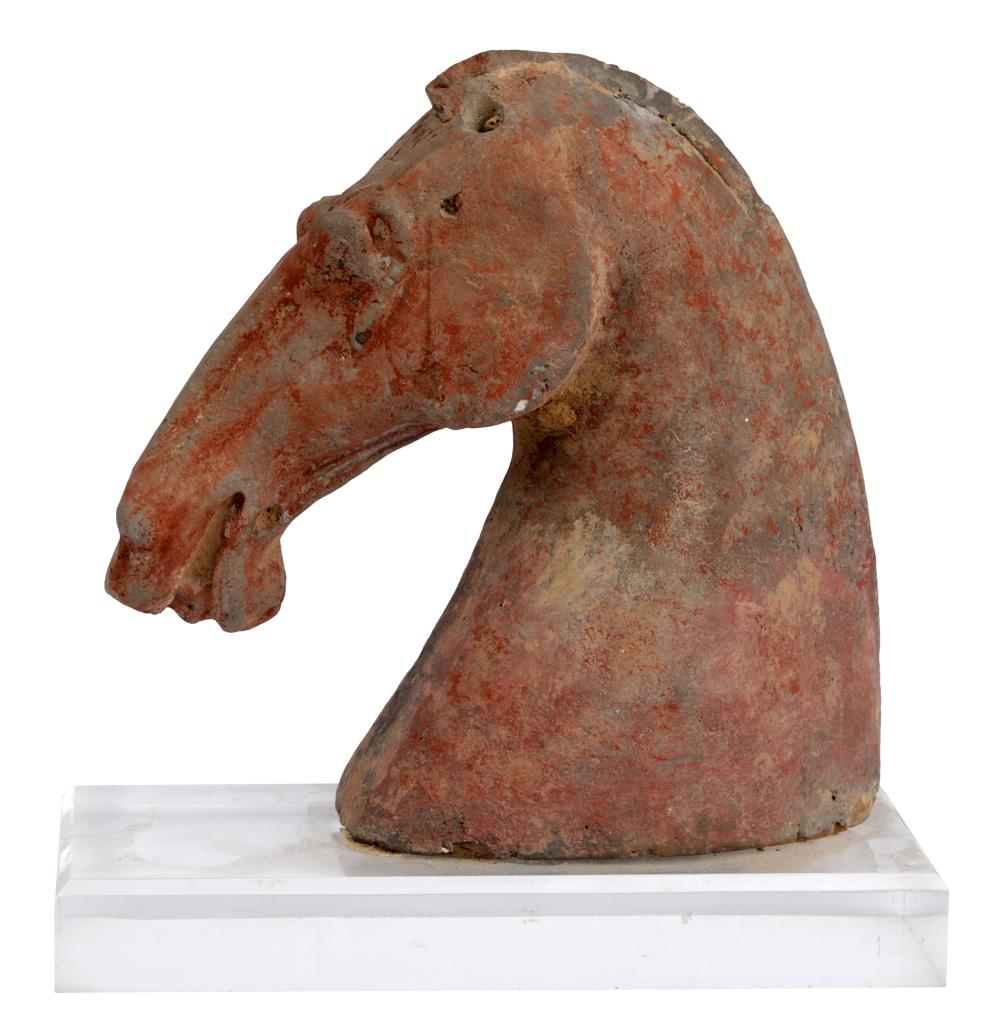 Appraisal: TANG-STYLE POTTERY HORSE'S HEADunmarked hollow with acrylic base Conditon heavy