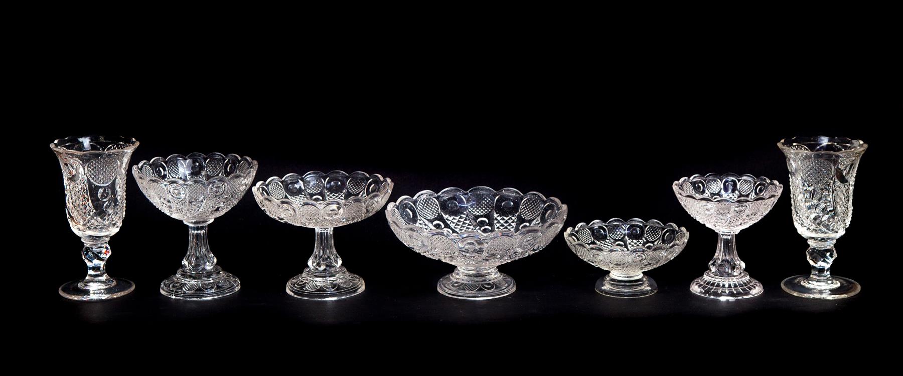 Appraisal: SEVEN PIECES OF HORN OF PLENTY PATTERN CLEAR FLINT GLASS