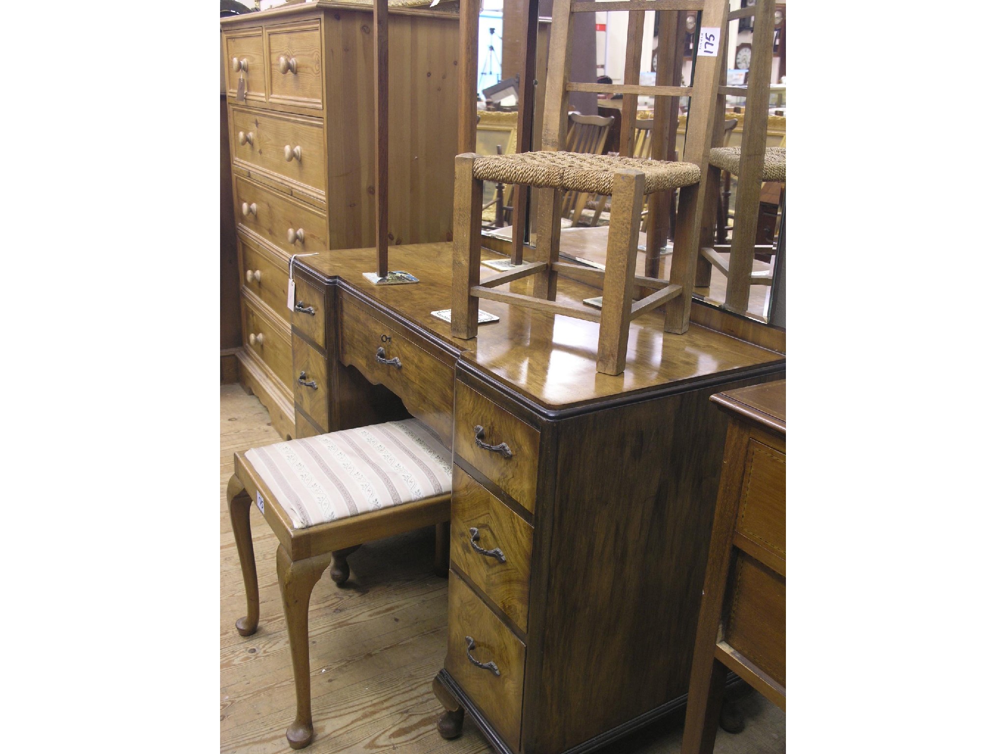 Appraisal: A 's walnut veneered dressing table ft in together with