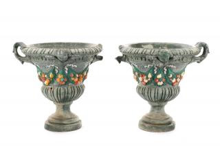 Appraisal: Pair of Polychromed Verdigris Cast Terracotta Urns A pair of