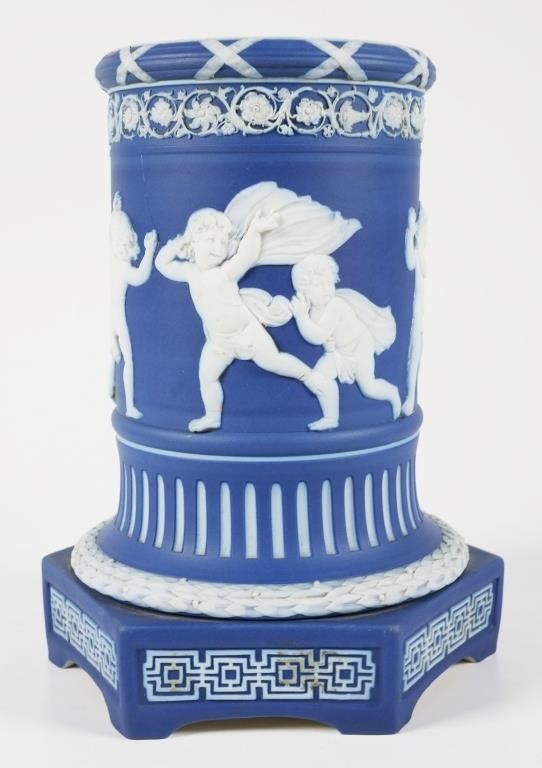 Appraisal: c Wedgwood white and blue jasper ware pedestal vase stand