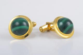 Appraisal: Dunhill Gold Malachite Cufflinks Dunhill gold malachite dome shape cufflinks