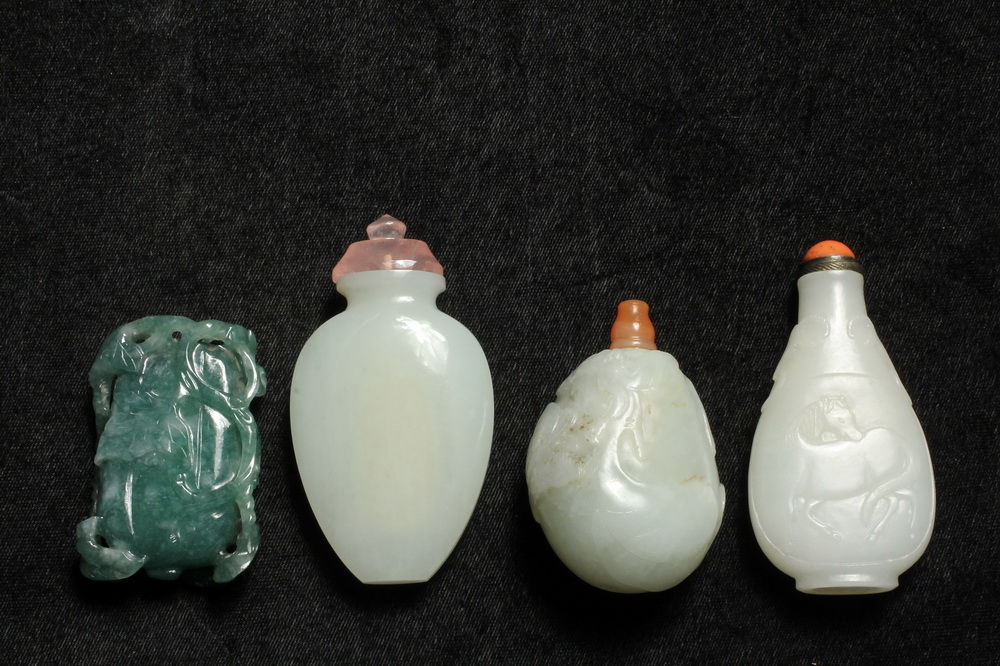 Appraisal: A GROUP OF JADE SNUFF BOTTLES - Including A Carved