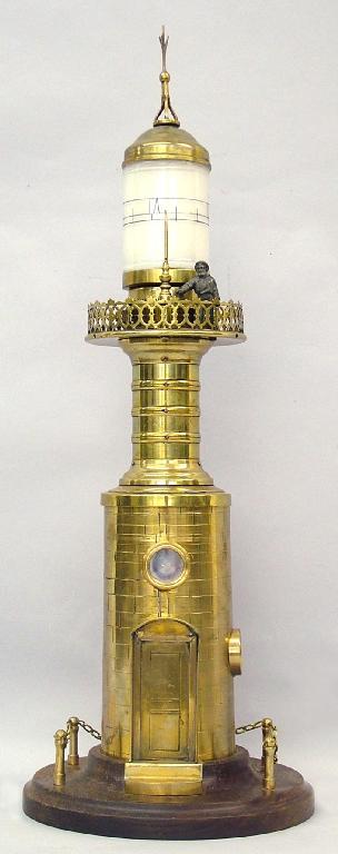 Appraisal: Rare brass night clock modelled as a lighthouse with tic-tac