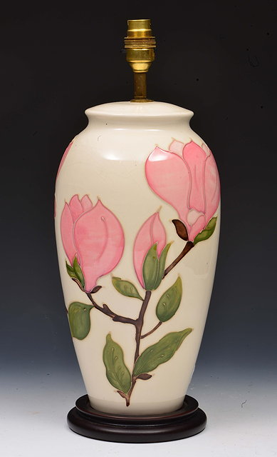 Appraisal: Moorcroft Magnolia lamp baseon a white ground with pink flowers