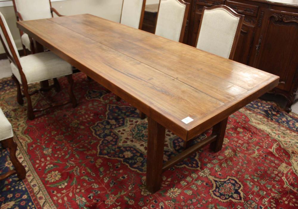 Appraisal: HARDWOOD PLANK BANQUET TABLE Country French style rectangular -plank top