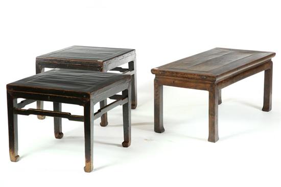 Appraisal: THREE TABLES China th century elm Pair of end tables