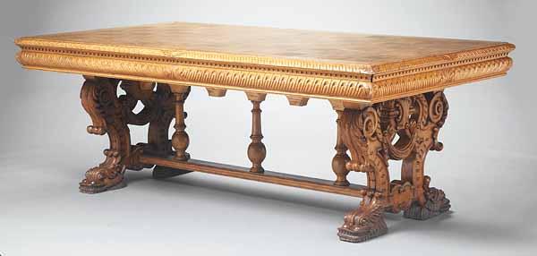 Appraisal: A Flemish Carved Oak Dining Table th c the parquetry