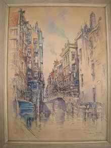 Appraisal: A Dutch ink and watercolour of an Amsterdam canal titled