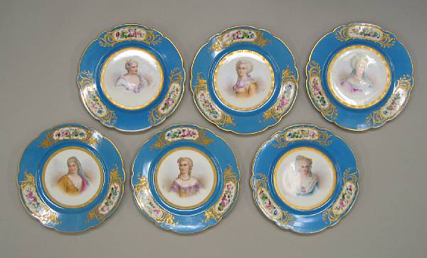 Appraisal: A set of six S vres style porcelain cabinet plates