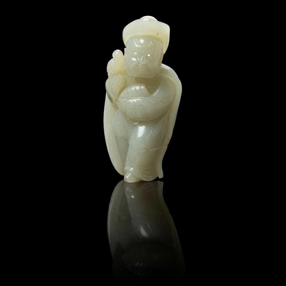 Appraisal: PALE CELADON JADE 'BARBARIAN' FIGURE QING DYNASTY TH CENTURY carved