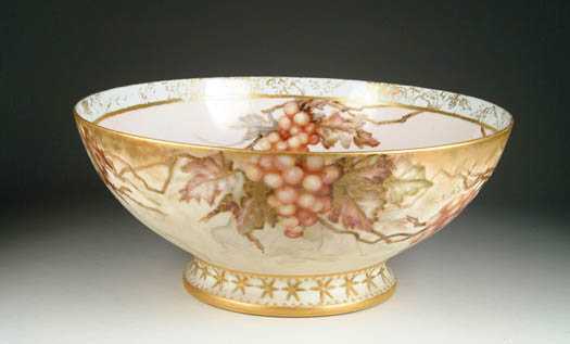 Appraisal: FINE HAND PAINTED FOOTED PUNCH BOWL Inside decorated with grape