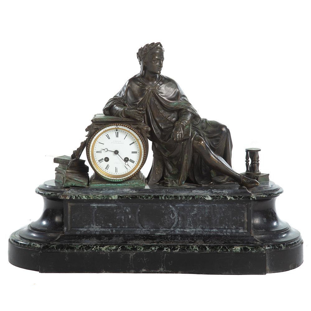 Appraisal: French Bronze Marble Figural Clock By De Touche Mid th