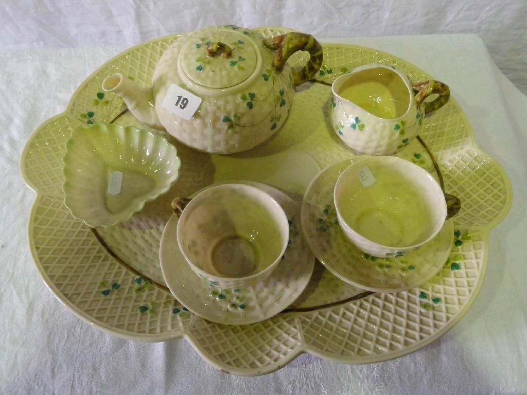 Appraisal: A late Victorian part Belleek tea-for-two set with basket weave