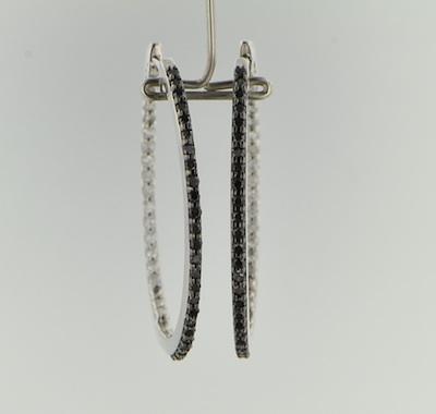 Appraisal: A Pair of Black and White Diamond Hoop Earrings k