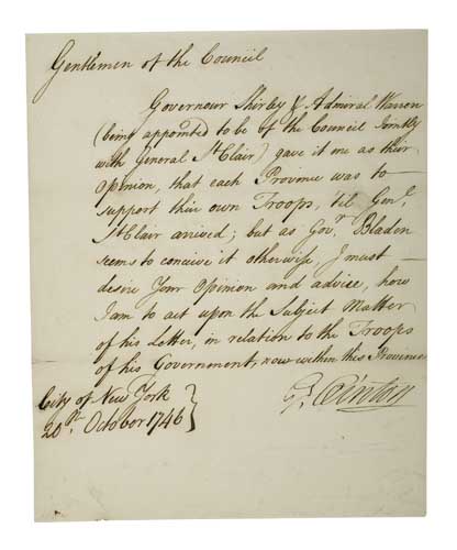 Appraisal: CLINTON GEORGE Letter Signed as Colonial Governor of New York